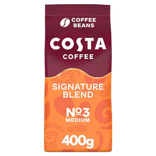 Costa Coffee Beans Signature Blend, Large Bag 400g x 5 (Pack of 5), Robusta and Arabica Beans, Smooth & Nutty with Notes of Caramel, Strength- Medium - 3, Rainforest Alliance