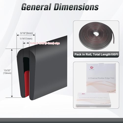Rubber Edge Trim, Self Adhesive 1/16" U Channel Edge Trim, Fit from 0 to 5/64", Sharp Edge Protector for Sheet Metal Parts, Car Doors, Length 100Ft, Black Color by Protalwell - Image 2