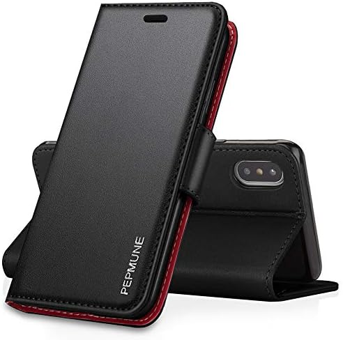 Pepmune Compatible with iPhone XR Case Premium PU Leather Wallet Case Flip with Cash and Card Slots Magnetic Stand Phone Case Cover for iPhone XR,Black