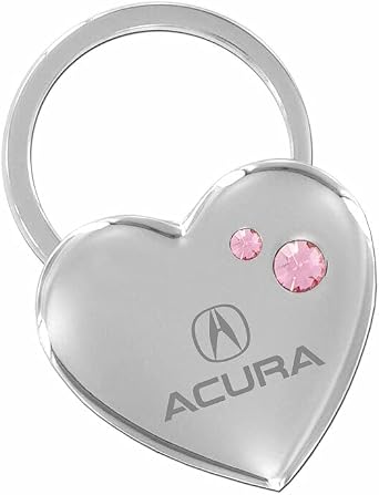 Acura Chrome Heart Keychain Swarovski Pink Crystals Key Ring