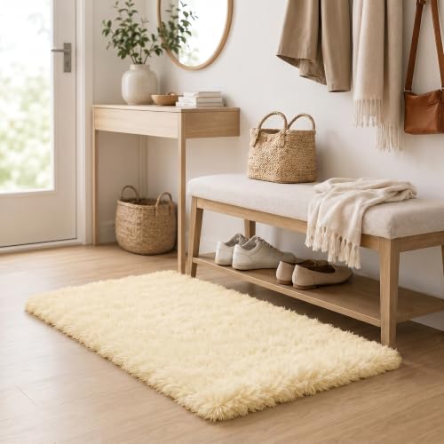 Miniatura 2 de Beimo Alfombra Pelo Largo, Shaggy Moderna Alfombras Salón, Suave, Antideslizante, No Pierde Pelo Alfombra Para Dormitorio, Habitacion, Crema, 60x120cm
