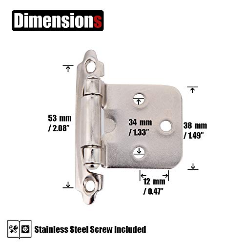 Jqk 1/2 Inch Overlay Cabinet Door Hinges Satin Nickel, 20 Pack 10 Pairs Flush Face Mount Cupboard Self-Closing Kitchen Cabinet Hinges, Ch200-Sn-P20 #TOP1