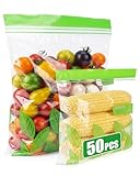 Acual 50 St&uuml;ck Gefrierbeutel, Zipper Beutel Wiederverwendbar, Gefrierbeutel 1.1L&4.5L, BPA-frei, Zip Beutel mit Standboden, Frischhaltebeutel f&uuml;r Obst, Gem&uuml;se, Fleisch, Getreide, Snacks