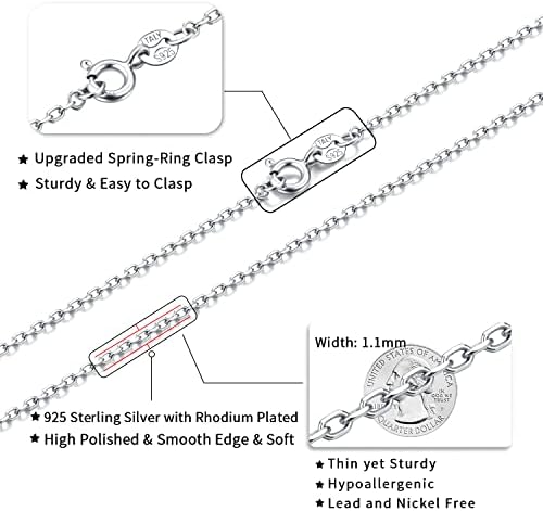 Jewlpire 925 Sterling Silver Chain 1.1mm Cable Chain Necklace Upgraded Spring-ring Clasp - Italian Necklace Chain - Thin & Sturdy - Italian Quality 16/18/20/22/24 Inch