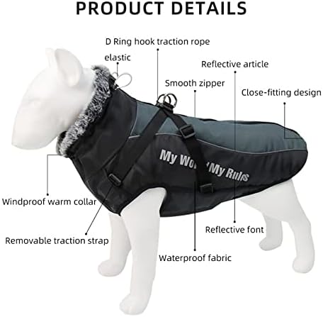 Dog Winter Coat with Harness for Large Dogs,Waterproof Fleece Cotton Lined Dog Jacket Reflective Outdoor Dog Winter Jacket Warm Pet Jacket Costume with Adjustable Plush Neckline for Large Dogs (5XL)