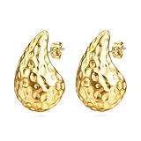 Teardrop Stud Earrings for Women – 18K Gold Plated Stainless Steel, Hypoallergenic, Waterproof, Elegant Lightweight Jewelry with Secure Stud Closure