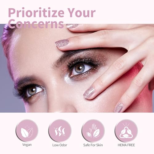Image of CANNI Glitter Purple Gel Nail Polish, 1Pcs Purple Sparkly Gel Polish Shiny Glitter Color Soak Off U V Nail Manicure Salon DIY at Home