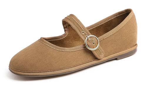 FEVERSOLE Women's Soft Breathable Mary Jane Memory Foam Cushioned Comfort Round Toe Metal Buckle Flats Walking Shoes