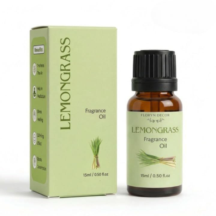 Image of Floryn Decor 15ml Aroma Oil Fragrance Oil for Diffuser, Candles, Soap & Aroma Therapy | Long Lasting Floral Scent | Premium Concentrated Aroma Oil (Lemongrass)