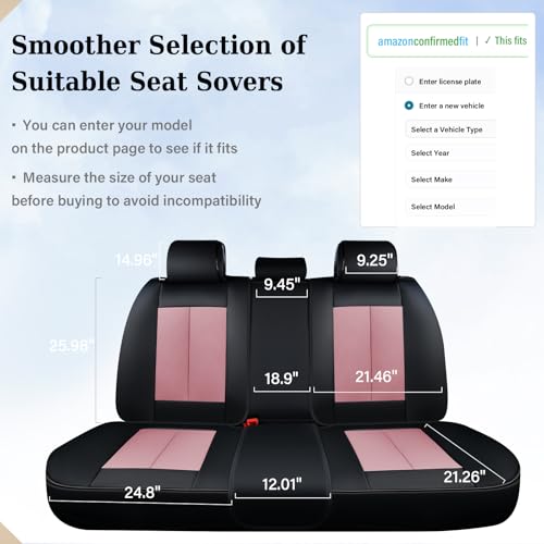 Image of Coverado Car Seat Covers, Back Seat Cover, Rear Car Seat Cover, 3-Pieces Waterproof Car Seat Cushion, Car Seat Protector, Faux Leather Seat Cover Seat Protector Universal Fit Most Cars, Black&Pink