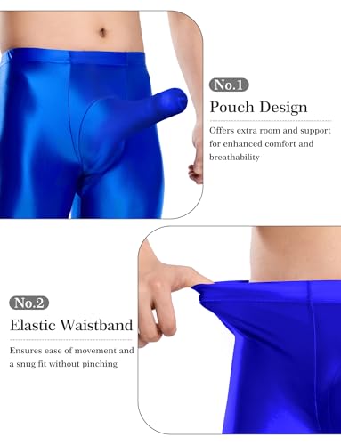 FEOYA Mens Oil Shiny Glossy Compression Pants Stretchy Nylon Smooth Bulge Pouch Leggings Tights Pants4