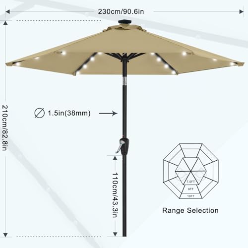 Image of MASTERCANOPY 7.5ft Patio Umbrella with Solar Lights, Khaki