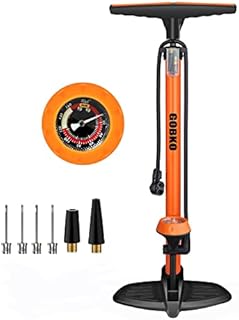 GOBKO Bike Floor Pump with Gauge,Floor Bicycle Pump with Both Presta and Schrader Bicycle Pumps Valves High Pressure 170Psi Multi-Purpose Air Pump for Road Bike MTB Sports Balls