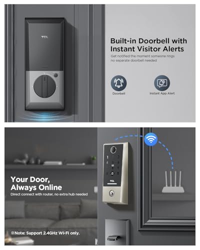 TCL Smart Lock D2 Plus, Keyless Entry Fingerprint Door Lock, Touchscreen Keypad Deadbolt Lock, Built-in Doorbell, Auto Lock, App Control, Alexa, Google Home Compatible, Easy Install for Front Door - image 3