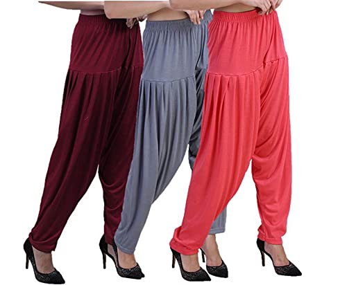 Image of Casuals Women's Regular Fit Viscose Drawstring Patiala Harem Pants Combo Pack 3