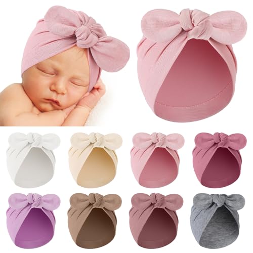 Image of Suhine 8 Pcs Preemie Hats for Baby Girls Boys Cotton Premature Knot Hats Newborn Hospital Cap Warm Nicu Beanie (Rabbit Style)