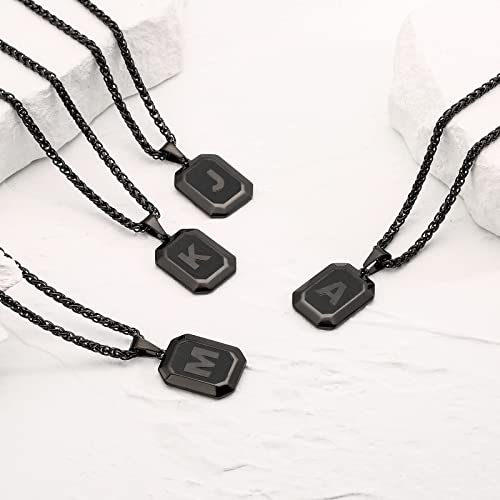 Bellino Initial A-Z Letter Necklace for Men Boys Kids Teen, Stainless Steel American Flag Dog Tag Pendent Chain Jewelry for him dad - 24Inches4
