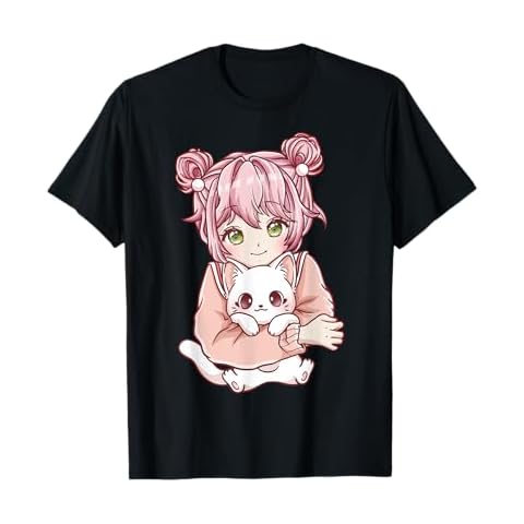 Anime Girl Cat Cats Kawaii T-Shirt Cover
