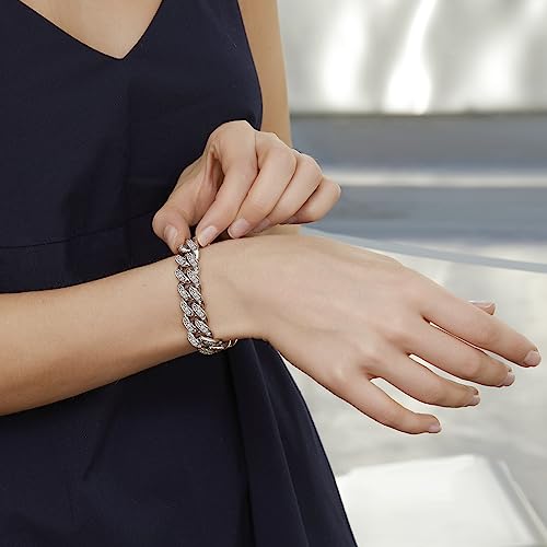 Gemsme 6/8/10/12MM Miami Cuban Link Bracelet for Men Women, 18K White Gold Plated Full Cubic Zirconia Iced Out Curb Chains Bling Hip Hop Link Bracelet Jewelry4