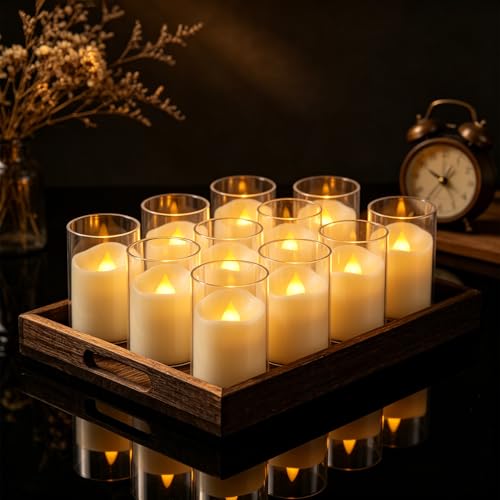 Image of 24-Pack 1.65 inchx2.36 inch Flameless Small LED Tea Lamp Candles - 3D Realistic Flame,Ivory Flickering Warm Light Battery-Powered with Remote Control and Timer for Home, Weddings & Parties.