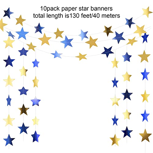 Image of Patelai Glitter Star Garland Banner 2026 Party Decor 130 Feet Star Hanging Streamers Twinkle Backdrop for Classroom Birthday Graduation Wedding Supplies(Blue, Gold)