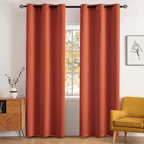 MIULEE 84" Long Room Darkening Curtains Thermal Insulated Rust Terracotta Drapes Window Treatment Set Grommet Top Light Blocking Blackout Curtain for Fall Living Room/Bedroom 2 Panels Burnt Orange