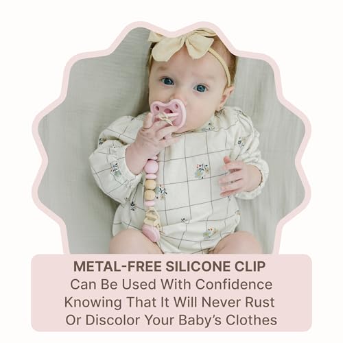 Image of Silicone Pacifier Clip - Metal-Free, Rust-Free, 100% Food-Grade Silicone and Natural Beech Wood, Secure Pacifier Holder & Accessory for Babies - Ballerina - Mila & Lulu | Metal-Free and Rust-Free