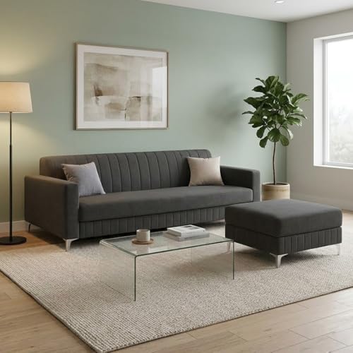 Image of Amelia Rich 5 Seater L Shape Sofa Set with Movable Ottoman | Flexible Layout | Spacious Soft Touch Seating | Modern Sofa for Living Room (Dark Grey)