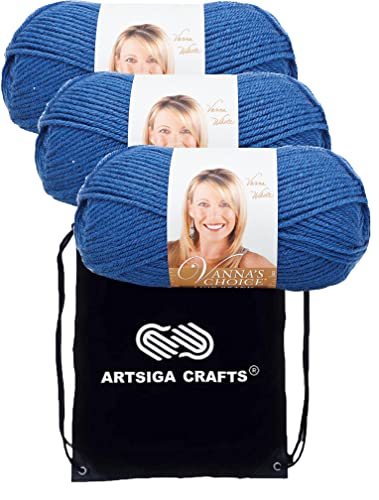 Image of Lion Brand Yarn Vanna'S Choice 860-109 Colonial Blue | 3 Skeins, Same Dye Lot, Project Bag, CYC #4 Worsted, 100% Acrylic, Ideal for Crochet, Knitting Blankets, Hats, Scarves