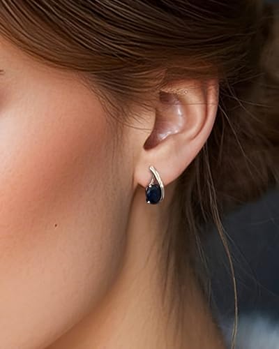Hypoallergenic Small Blue Sapphire Hoop Earrings for Women | Rose Gold Plated Teardrop Jewelry | 8MM Oval Navy Blue Birthstone-Like Gift for Weddings, Sensitive Ears & Daily Luxury2
