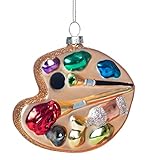 2 Pack Hand Blown Glass Palette Artist Ornament for Christmas Tree Decorations, Hand Painted Glass Palette Art Ornament for Artist, Art Teacher and Painter