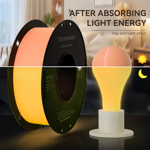 Image of TINMORRY Glow PETG Filament 1.75, Rapid PETG 3D Printer Filament, Compatible with Bambu FDM 3D Printer, 1 KG 1 Spool, Glow Light Orange