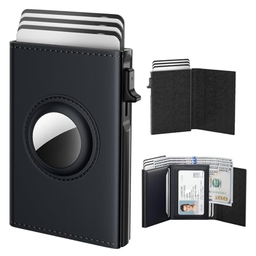Image of typecase AirTag Wallet for Men: Compatible with Apple AirTag (1st & 2nd Generation), RFID Blocking, Genuine Leather, Slim & Minimalist Design - 14 Card Capacity | ID Window | Cash Slot (Deep Black)
