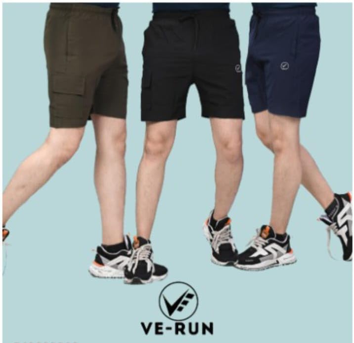 Image of VE RUN Men's Comfort Shorts, Regular Fit, with Zipper Pocket, Pack of 3
