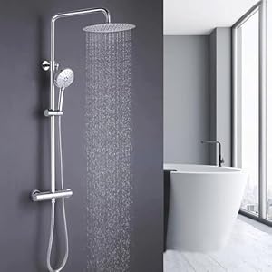 ONECE Douchesysteem met thermostaat, regendouche, in hoogte verstelbare douchestang, douchearmatuur