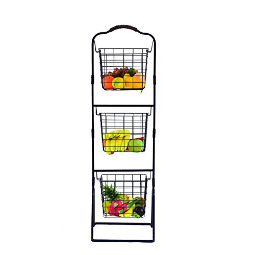 WinWindSpinner 3-Tier Wire Market Basket Stand for Fruit, Vegetables, Toiletries, Household Items, Display