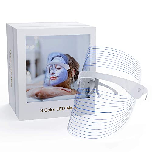 Light Face Mask, 3-Color LED Photon Beauty Device for Facial Rejuvenation, Anti-Aging, Anti Acne & Glowing Skin, Facial Treatment LED Glow Mask at Home for Unisex, All Skin Type (Transparent)