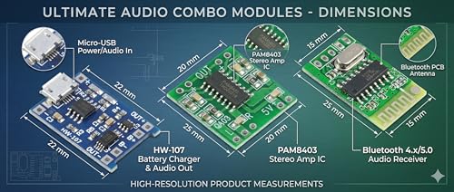 Image of 3-in-1 Combo of PAM8403, Bluetooth Audio Receiver and TP4056 Micro USB Charging Module (TP4056- Micro)