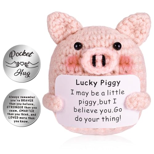 GSrenyu Funny Positive Pig Cute Mini Pig Doll with Inspirational Quote for Home Office Desk Decor
