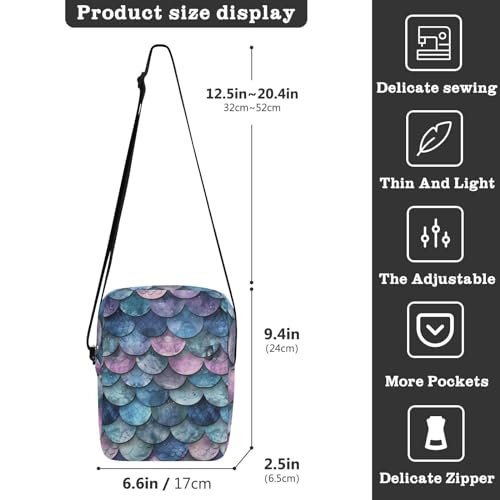 Crossbody Bag Blue Purple Mermaid Scale Messenger Bag for Women Men Purse Shoulder Bag Satchel Bag with Adjustable Strap 214B33673