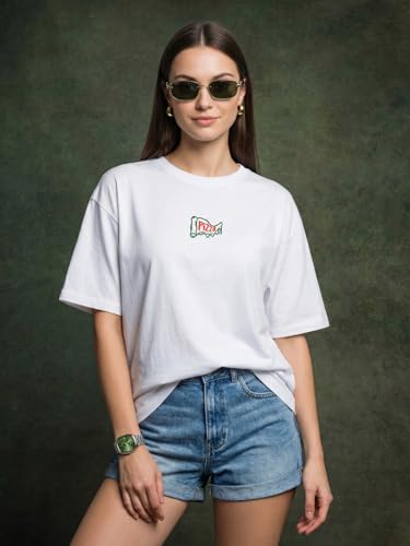 Image of JUNEBERRY Women's Pure Cotton Drop Shoulder Printed T-Shirt | Oversized Baggy Fit Half Sleeve Round Neck Graphic Tee (S-XXL)