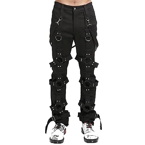 Men Gothic Bondage Pant Alternative Punk Rock Emo Harness Pants Black/USA2
