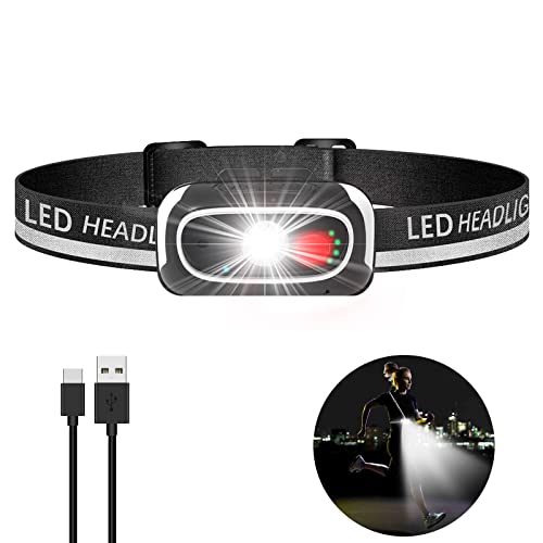 Spriak Rechargeable Headlamp, 500lm LED Head Lamps Night Running Lights for Runners, 5Modes Waterproof Headlight for Running, Hiking, Camping, Kids Headlamp