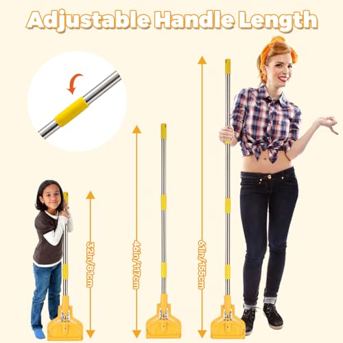 Image of Commercial Heavy Duty Mop Handle 61 Inch Mop Stick with Adjustable Stainless Steel Handle Industrial Floor Cleaner Stick Replacement Wet palo de trapeador (2 Pack)