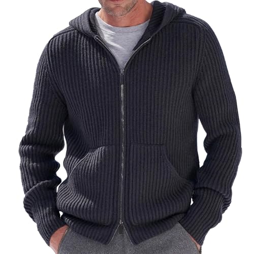 Cambkatl Men's Hooded Cardigan Sweaters, Full Zip Up Cozy Drawstring Casual Long Sleeve Knitted Outerwear Tops with Pockets