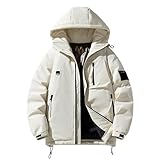 [Rosoy] ダウンジャケット ダウンコート メンズ 冬服 中綿 大きいサイズ フード付き ストリート 保温 防風 無地 厚手 防寒対策 軽防寒コート カジュアル シンプル アウター 冬物 旅行 ゆったり 秋 冬 (10L,ベージュ)
