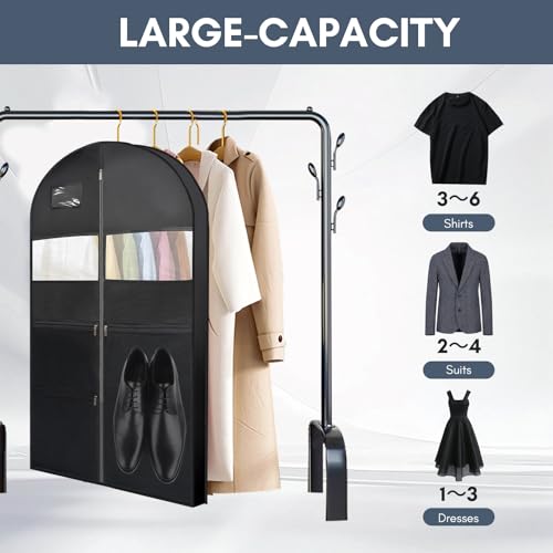 43'' Garment bag with Heavy Duty Shoe Storage travel bag, 3 Zipper Pocket Breathable Suit garment Cover for Dresses, Coats, Tuxedos, Travel Essential, Black, 1 Pack2