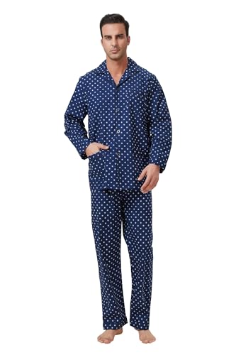 Image of GLOBAL Mens Pajamas Set, 100% Cotton Woven Drawstring Sleepwear Set with Top and Pants /Bottoms