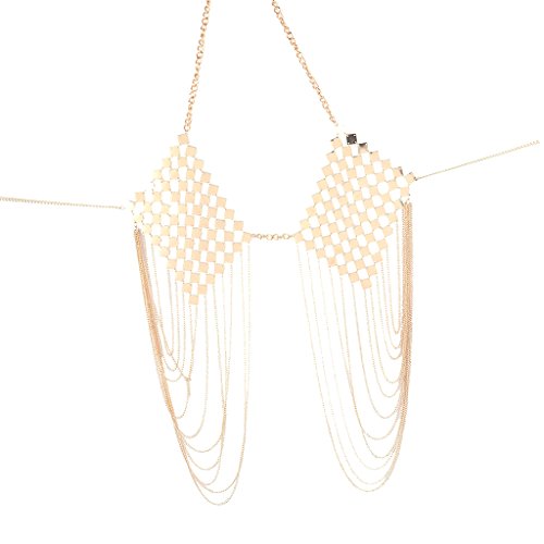 Homyl Sutiã feminino sexy frente única frente única Corrente de corpo Corrente prateada Praia Borla