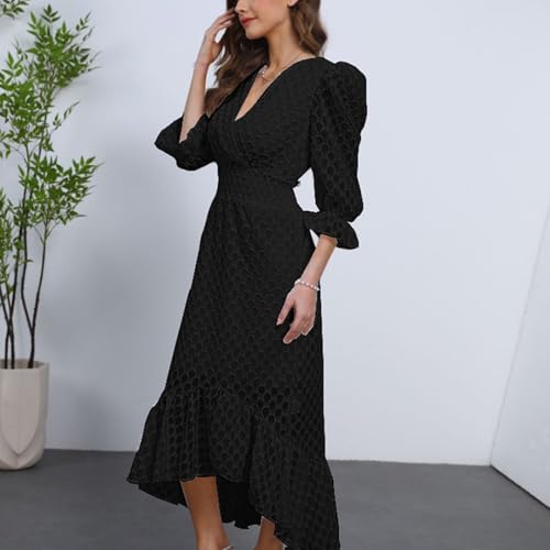 Image of Womens Short Sleeve High Low V-Neck Long Maxi Boho Spring Summer Easter Dress Bridal Shower Dresses for Guest